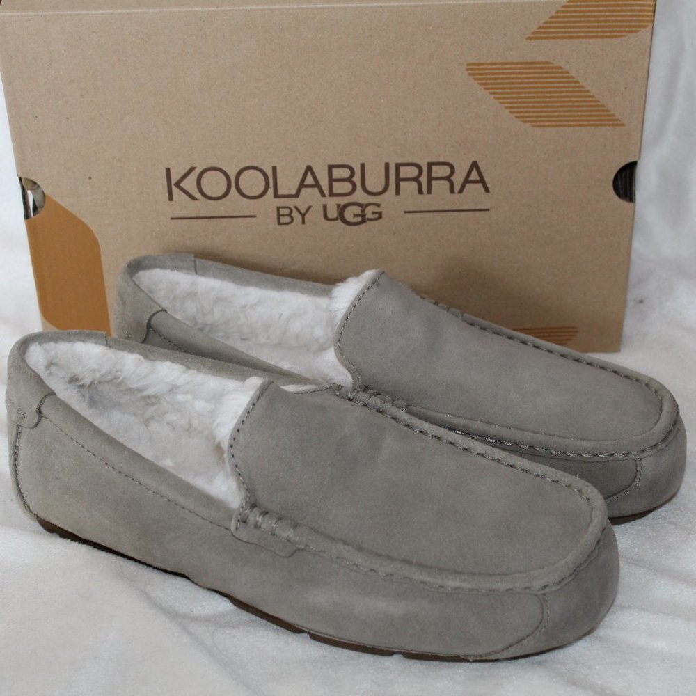 NIB UGG KOOLABURRA MEN'S SUEDE FUR‎ LINED SLIPPERS GRAY